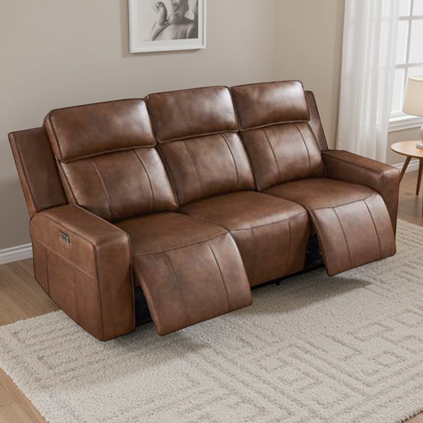 Barcino Leather Look Electric Reclining Sofa Suite 3 + 2 USB Charging