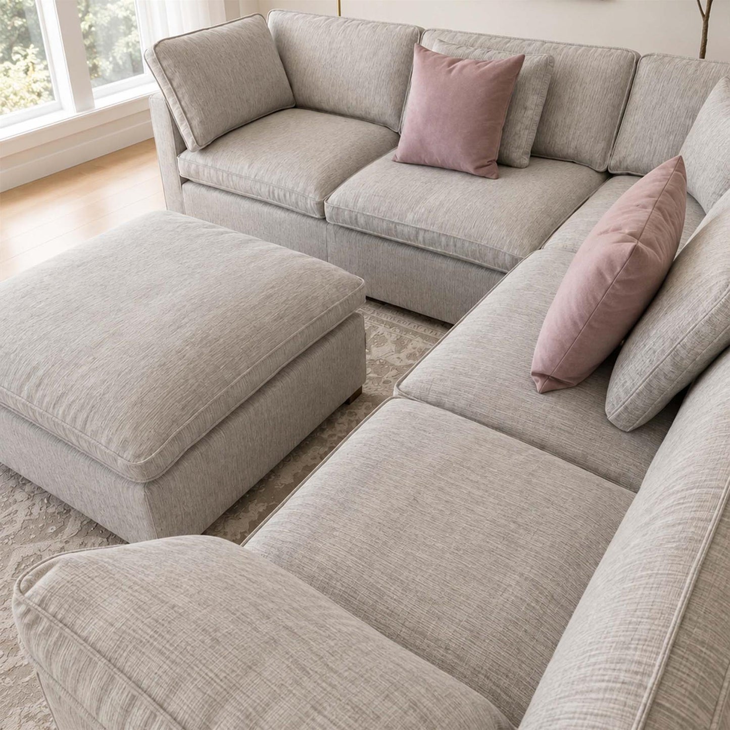 Seaton Grey 5 Seater Linen Weave Corner Sofa with Footstool