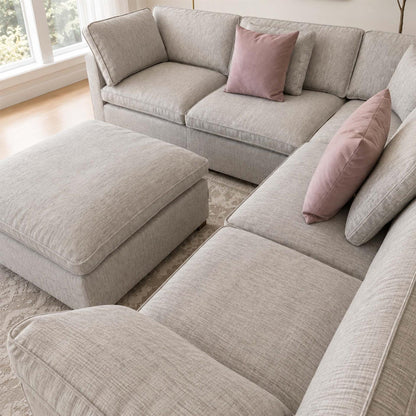 Seaton Grey 5 Seater Linen Weave Corner Sofa with Footstool