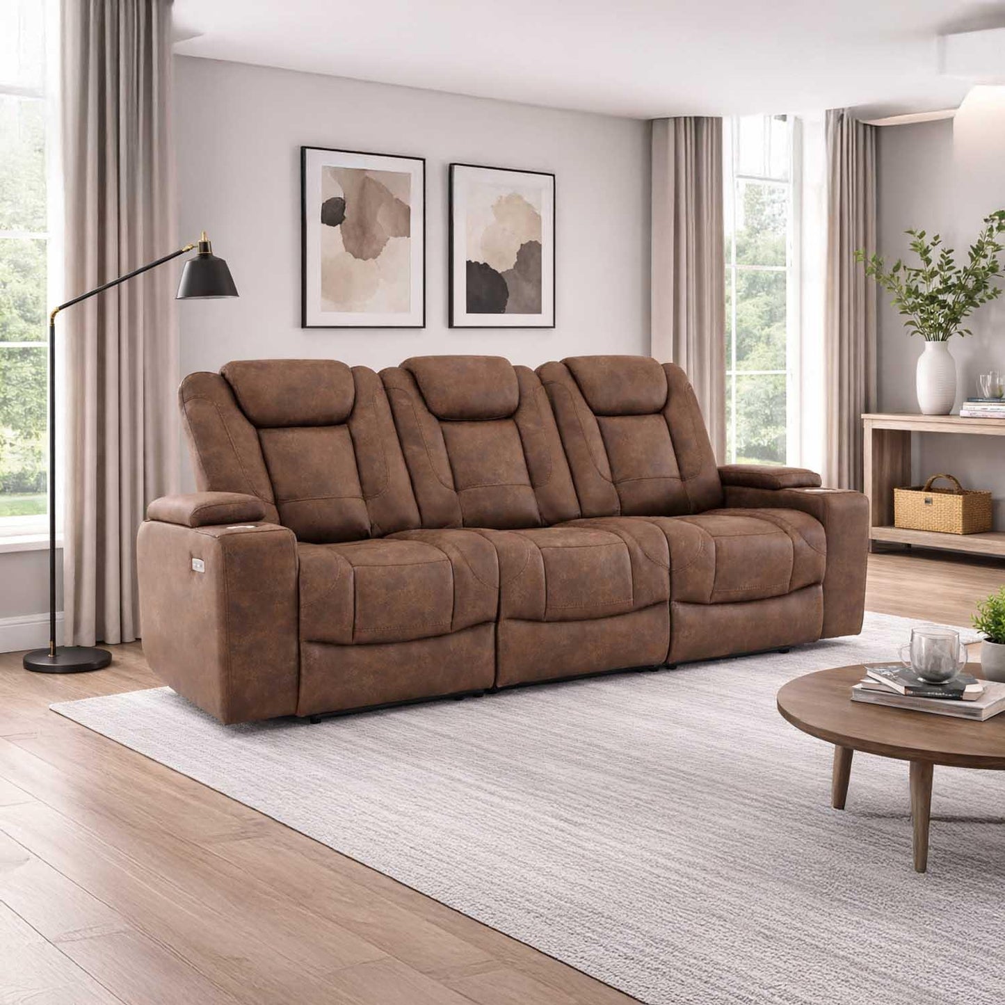 Juniper Electric Recliner 3+1+1 Sofa Set USB Cup Holders Brown or Grey