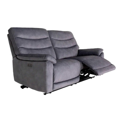 Tilly Electric Reclining 3 Seater Sofa Settee  Charcoal USB Charging