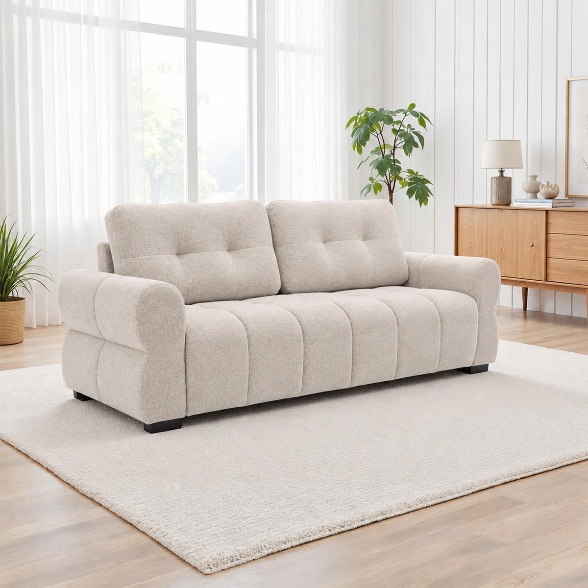 Sandford 3 2 Sofa Suite Fabric Set Rolled Arms Beige or Grey