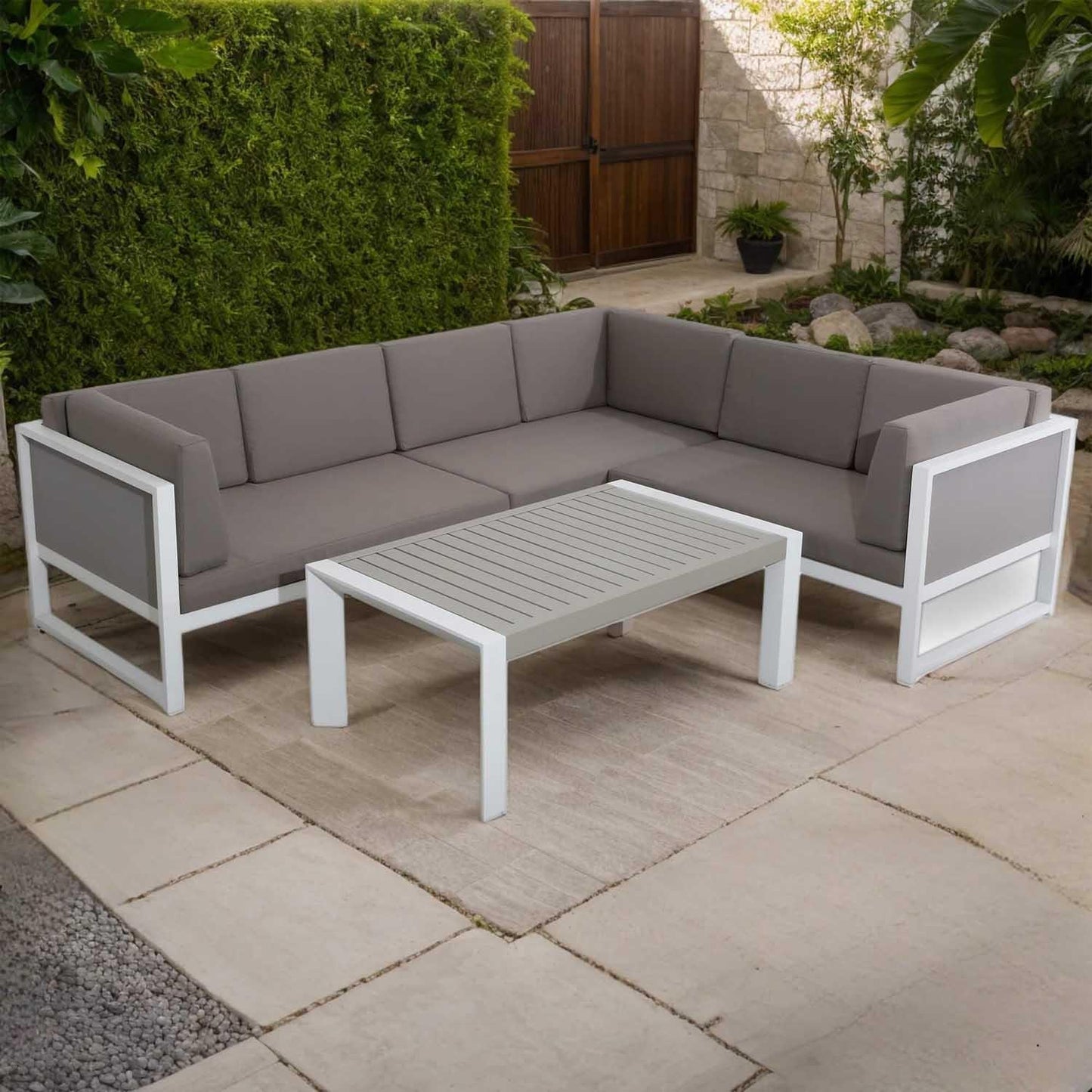 Aluminium Garden Corner Sofa Set 6 Seater with Coffee Table
