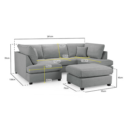 California Classic Fabric Beige, Black or Grey U shaped 6 Seater Sofa
