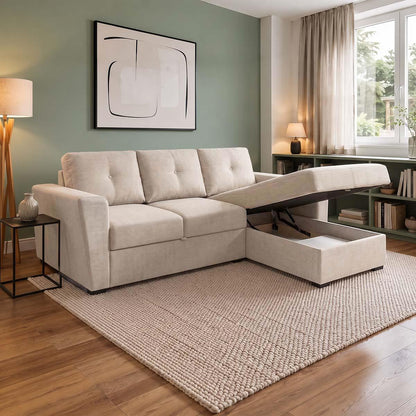 Oregon Universal 3 Seater L shaped Spill Resistant Fabric Corner Sofa Bed