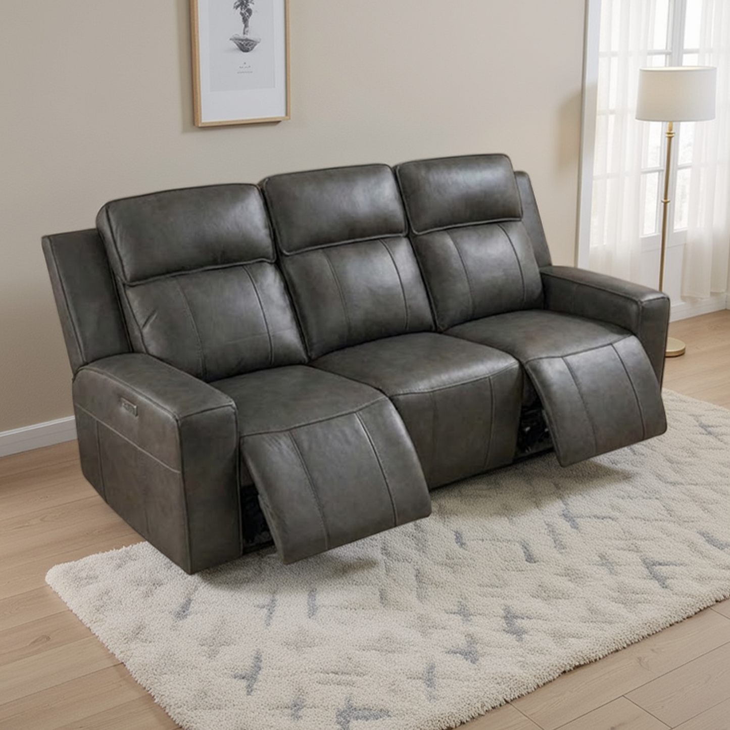 Barcino Leather Look Electric Reclining Sofa Suite 3 + 2 USB Charging