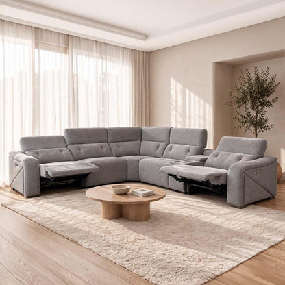 Oxley 5 Seater Electric Recliner Corner Sofa Bluetooth Beige or Grey