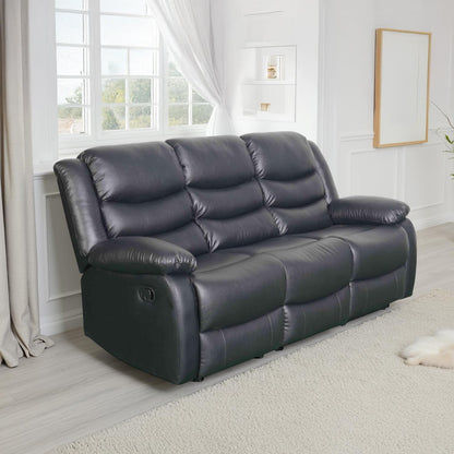 Cortland Leather Look 3 Seater Manual Reclining Sofa Black or Brown