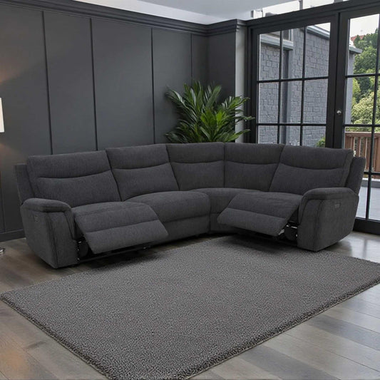 Maeve Electric Reclining 4 Seater Corner Sofa L Shaped Midnight Black