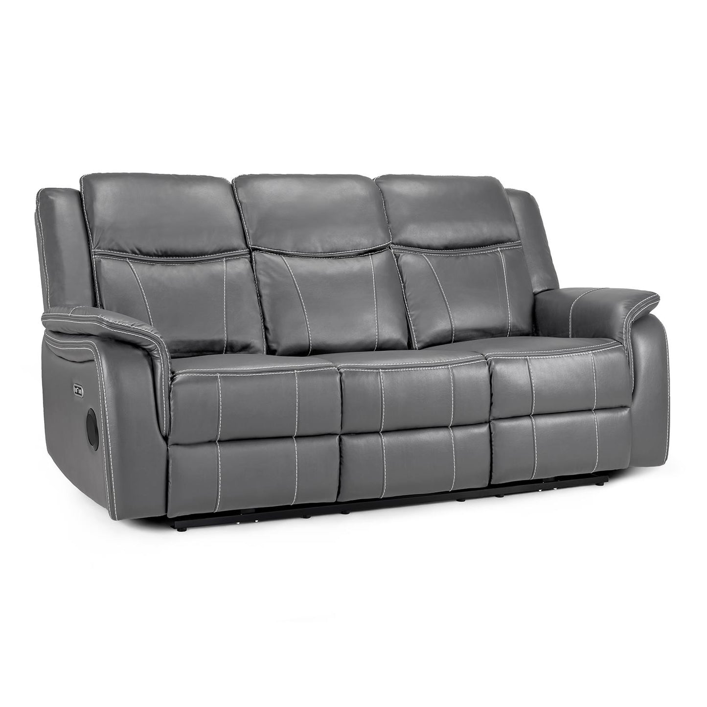 Orlando Leather Black or Grey Electric Reclining 3 Seater Cup Holder