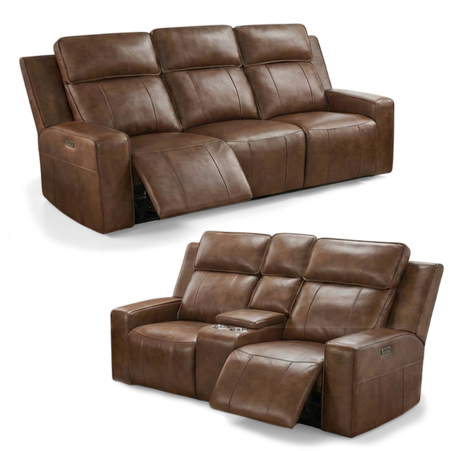 Barcino Leather Look Electric Reclining Sofa Suite 3 + 2 USB Charging