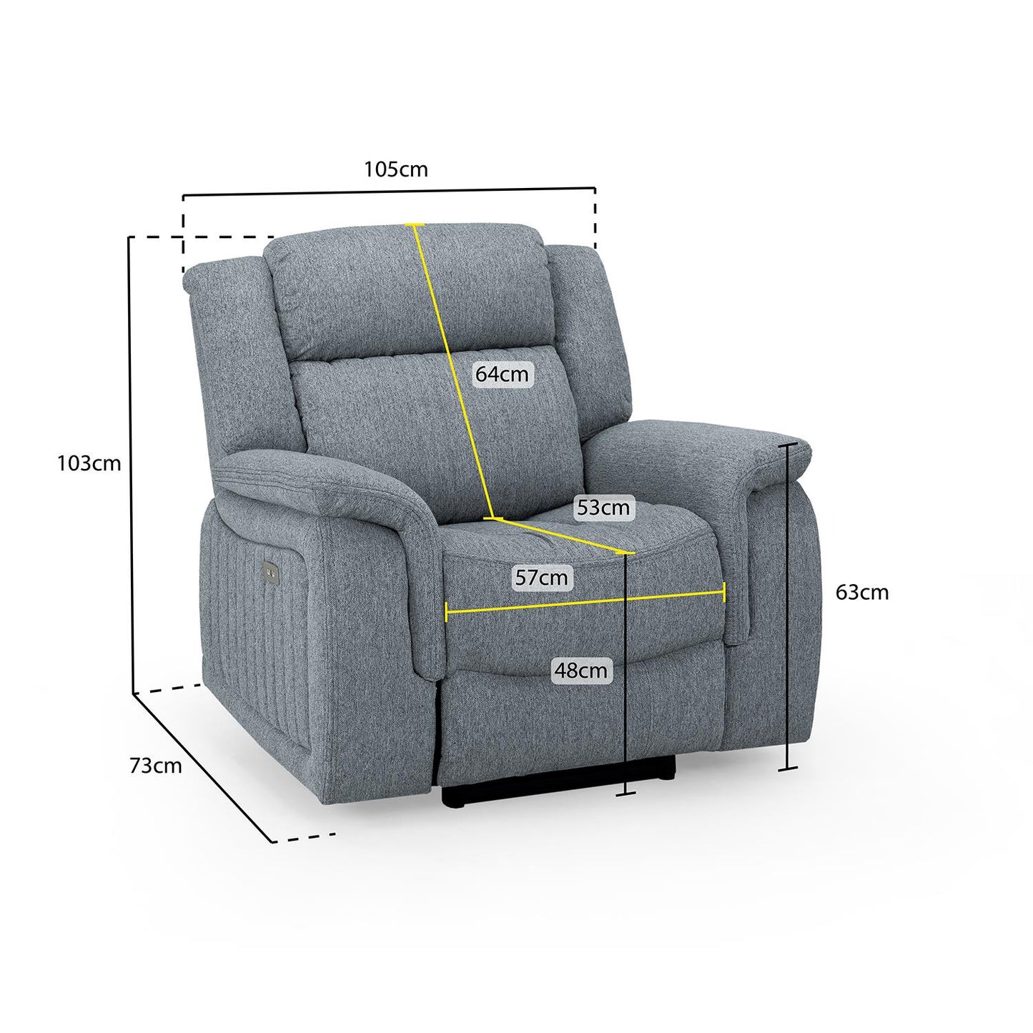Linden Grey Fabric Electric Reclining Armchair