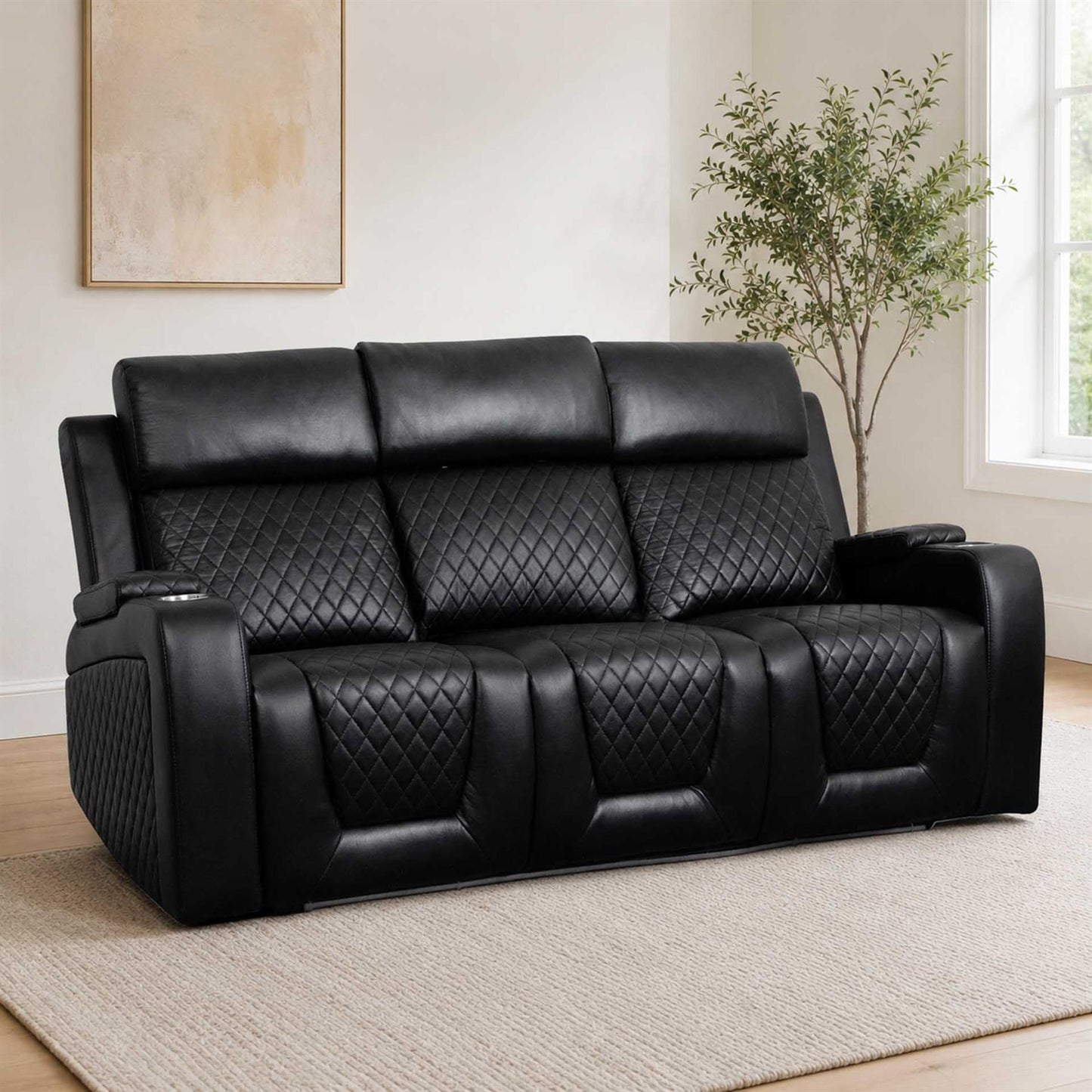 Felix Black or Grey Leather Electric Reclining Sofa Suite USB Cup Holder