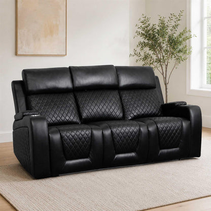 Felix Black or Grey Leather Electric Reclining Sofa Suite USB Cup Holder