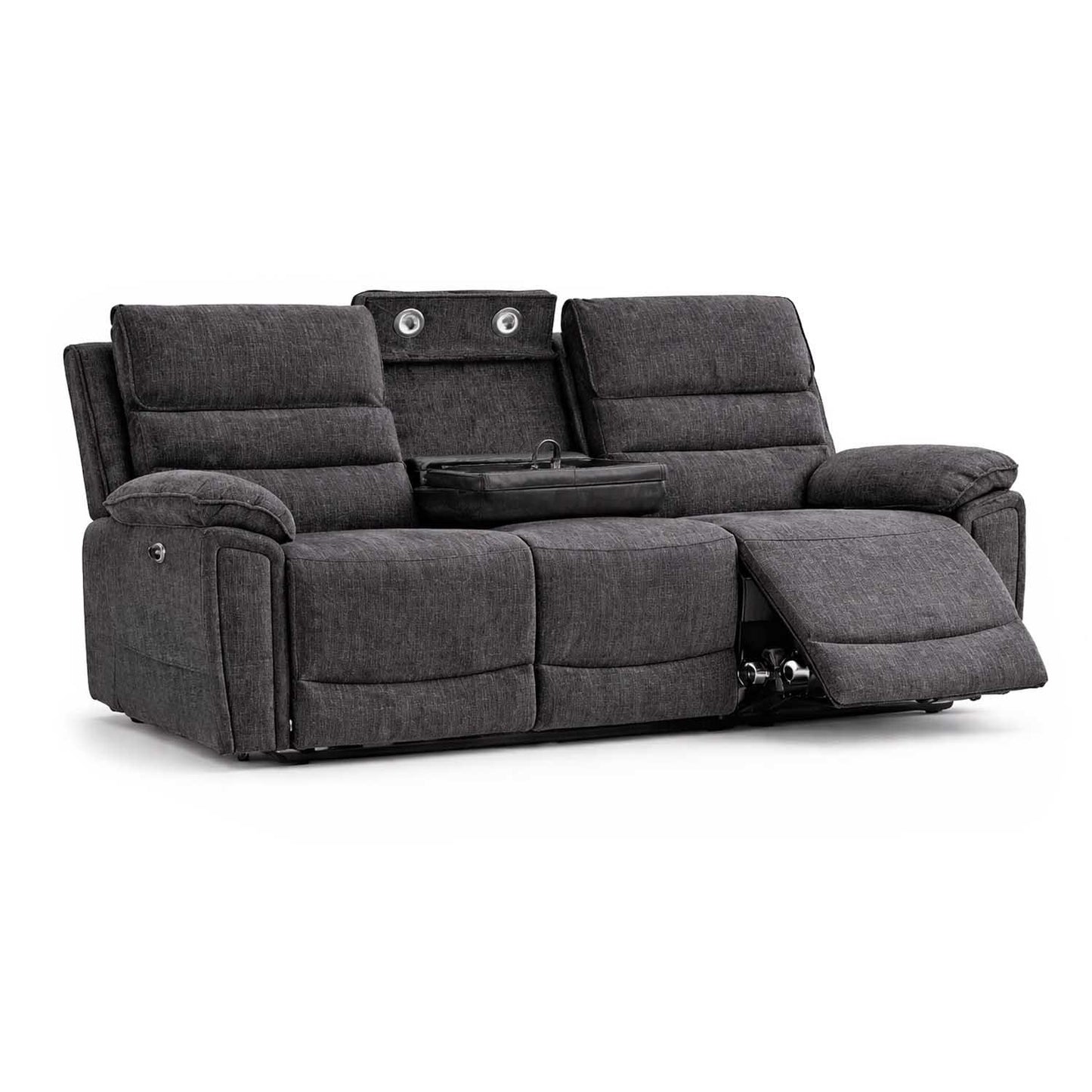 Sicily 3 Seater Sofa Electric Power Grey Chenille Fabric Recliners