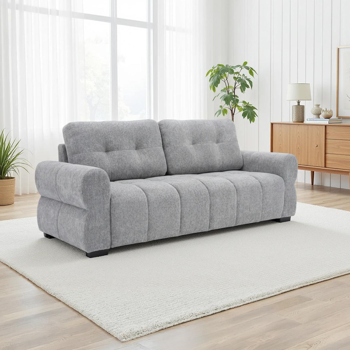 Sandford 3 Seater Fabric Sofa Rolled Arms Beige or Grey