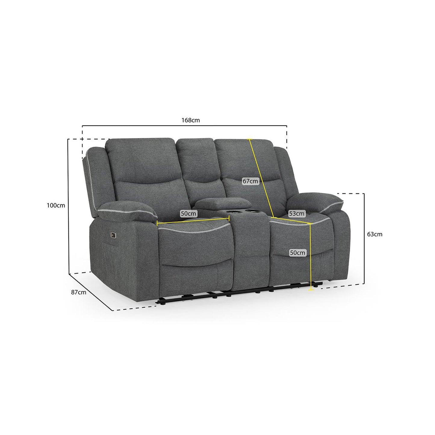 Harlow Graphite Grey Fabric Electric Reclining 2 Seater Sofa