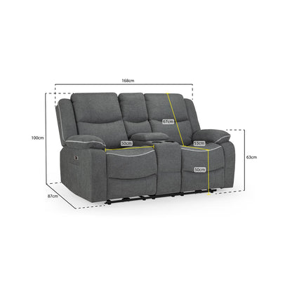 Harlow Graphite Grey Fabric Electric Reclining 2 Seater Sofa