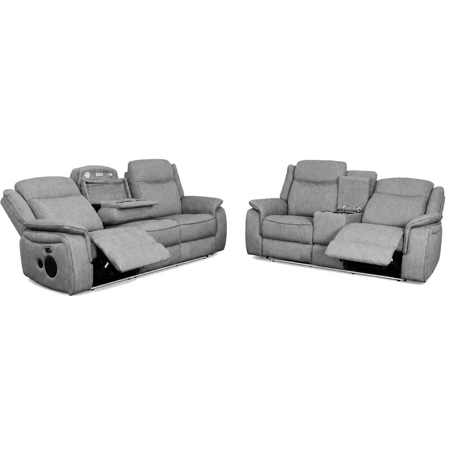 Milano Grey Fabric Electric Reclining Sofa Suite USB Cup Holder
