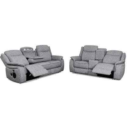 Milano Grey Fabric Electric Reclining Sofa Suite USB Cup Holder