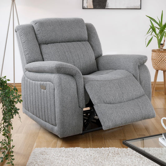 Linden Grey Fabric Electric Reclining Armchair