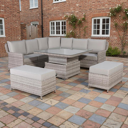 Rattan Garden Corner Sofa Set with Rising Dining Table and Bench