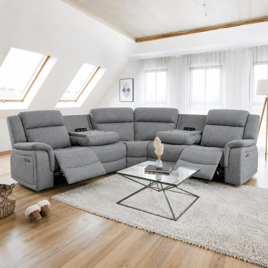 Linden 5 Seater Electric Reclining Corner Sofa Grey Fabric