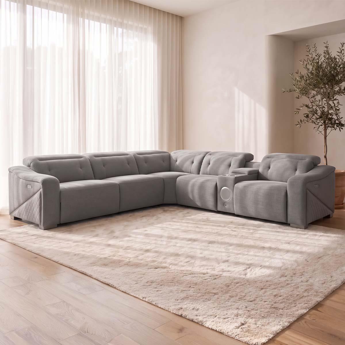 Oxley 5 Seater Electric Recliner Corner Sofa Bluetooth Beige or Grey