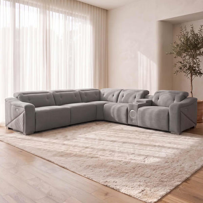 Oxley 5 Seater Electric Recliner Corner Sofa Bluetooth Beige or Grey