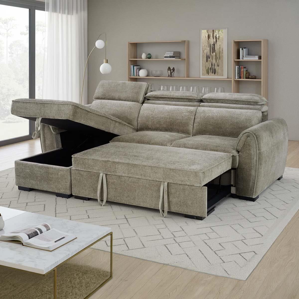 Carlo Universal Corner Sofabed with Storage & Adjustable Headrests