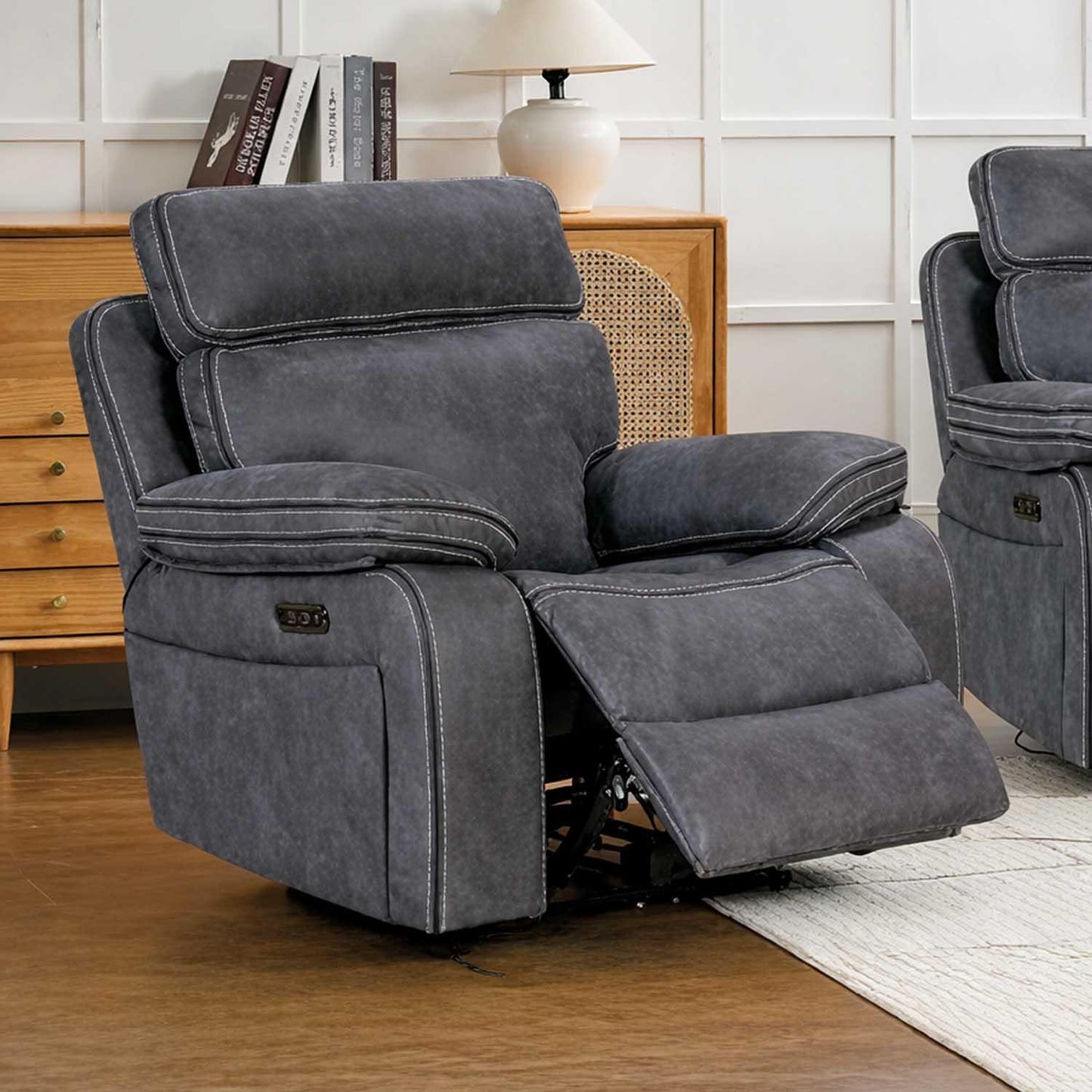 Tokyo LeatherAire Grey 3 + 1 + 1 Electric Recliner Sofas