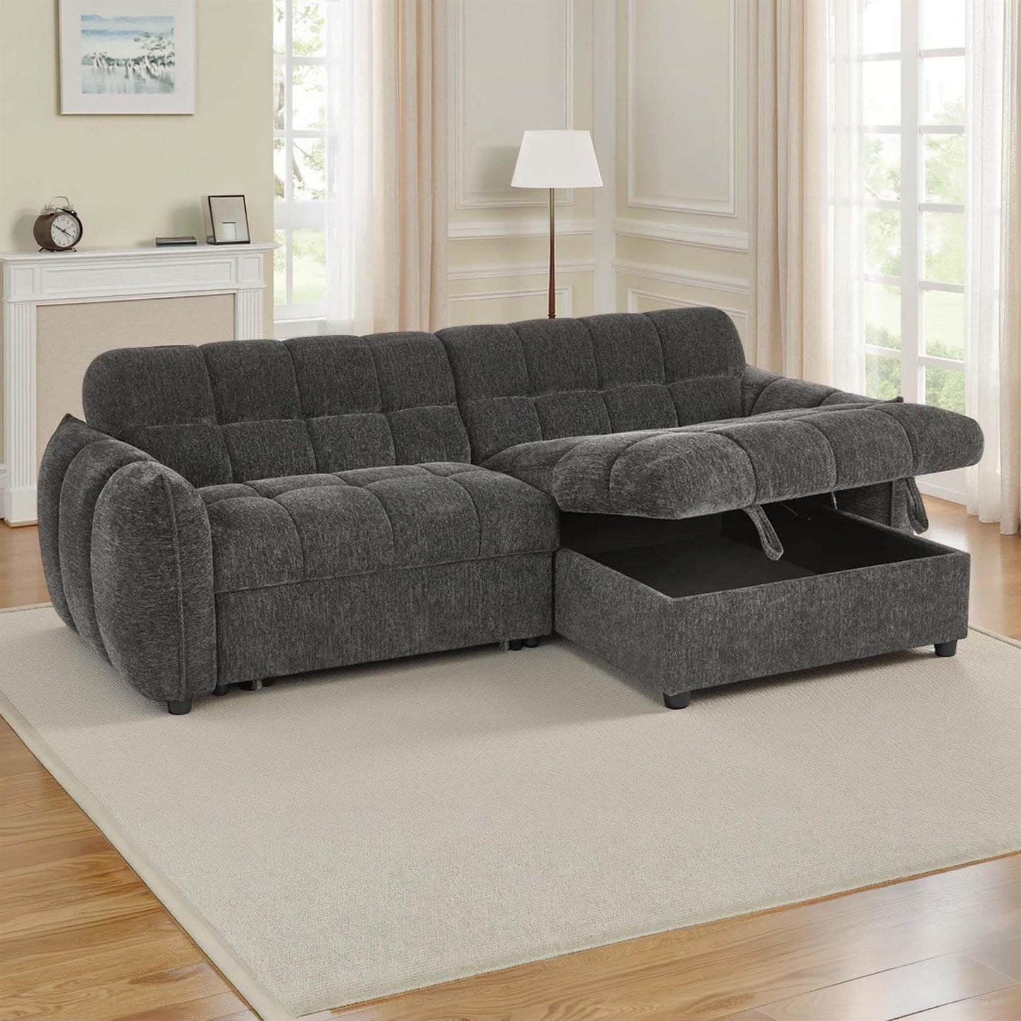 Fenton Universal Corner Sofa Bed with Storage Chaise Chenille Fabric