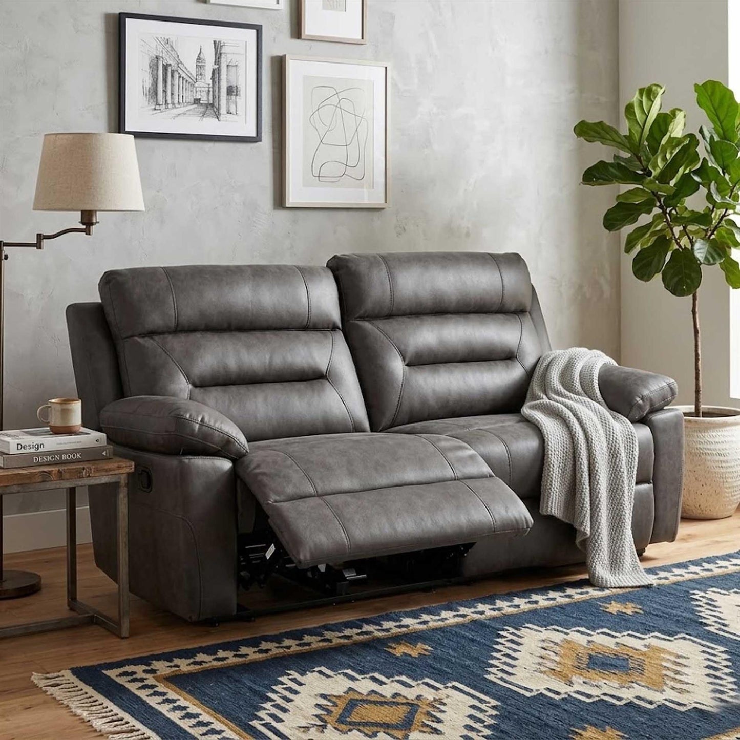 Lucy Electric Reclining 3 Seater Sofa Ink Grey USB Charging