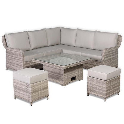 Grey Rattan Garden Corner Sofa Set with Rising Table & Cushions