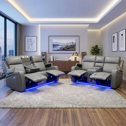 Felix Black or Grey Leather Electric Reclining Sofa Suite USB Cup Holder