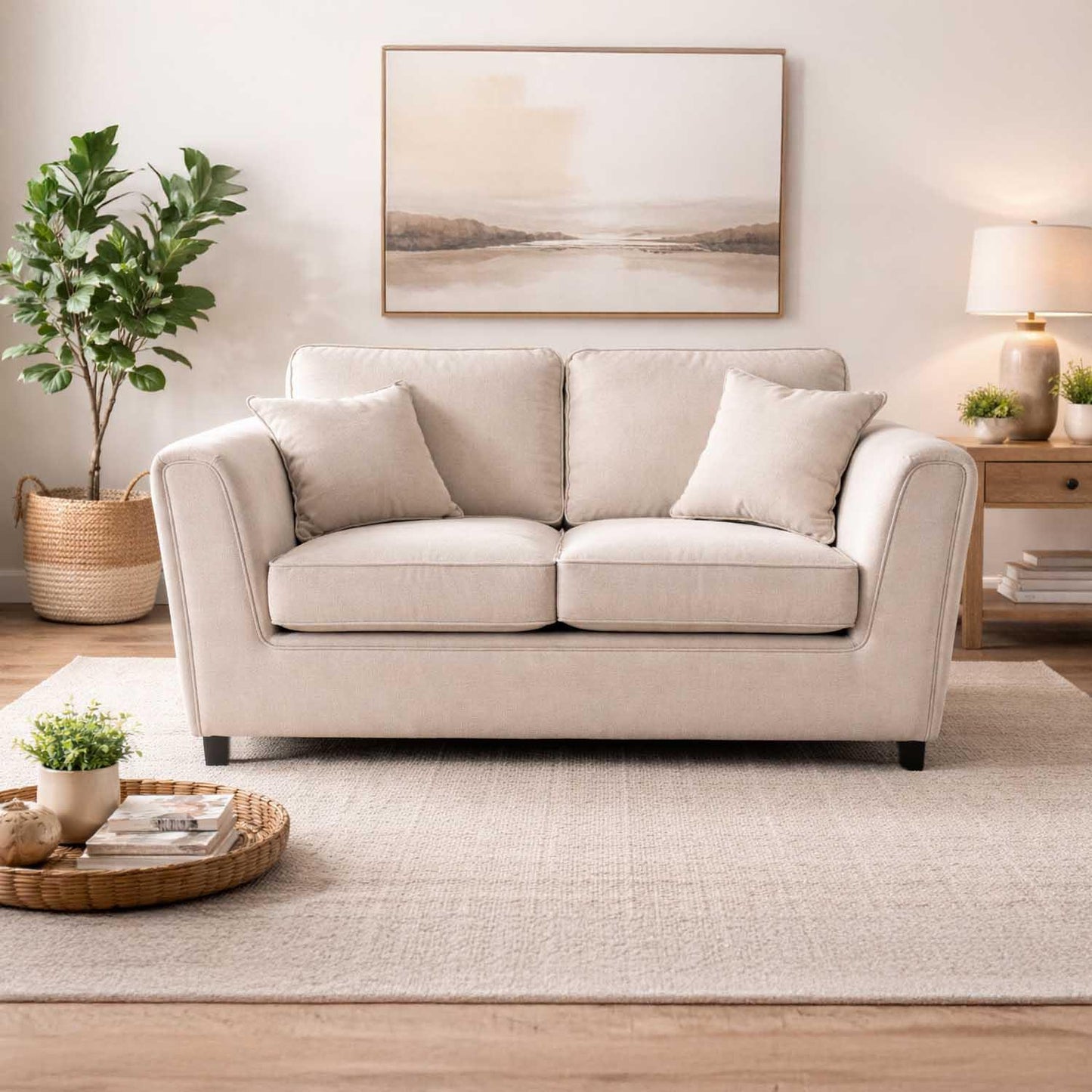 Ascot 3 + 2 Seater Sofa Set Chenille Fabric Beige Charcoal