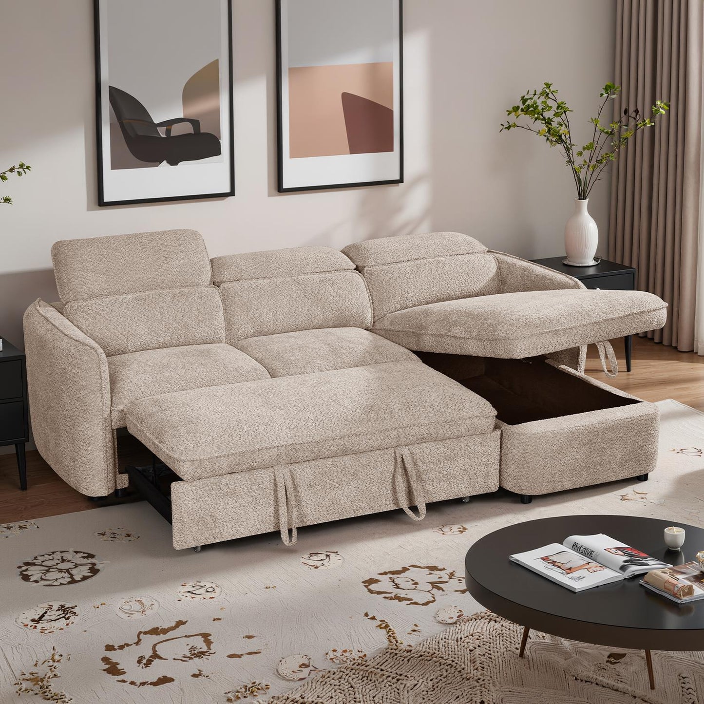 Ria L Shaped 4 Seater Fabric Corner Sofa Bed