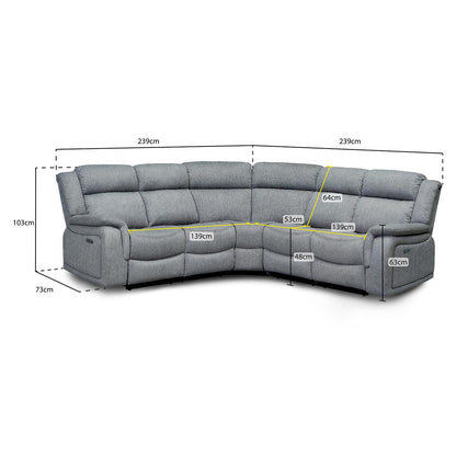 Linden 5 Seater Electric Reclining Corner Sofa Grey Fabric