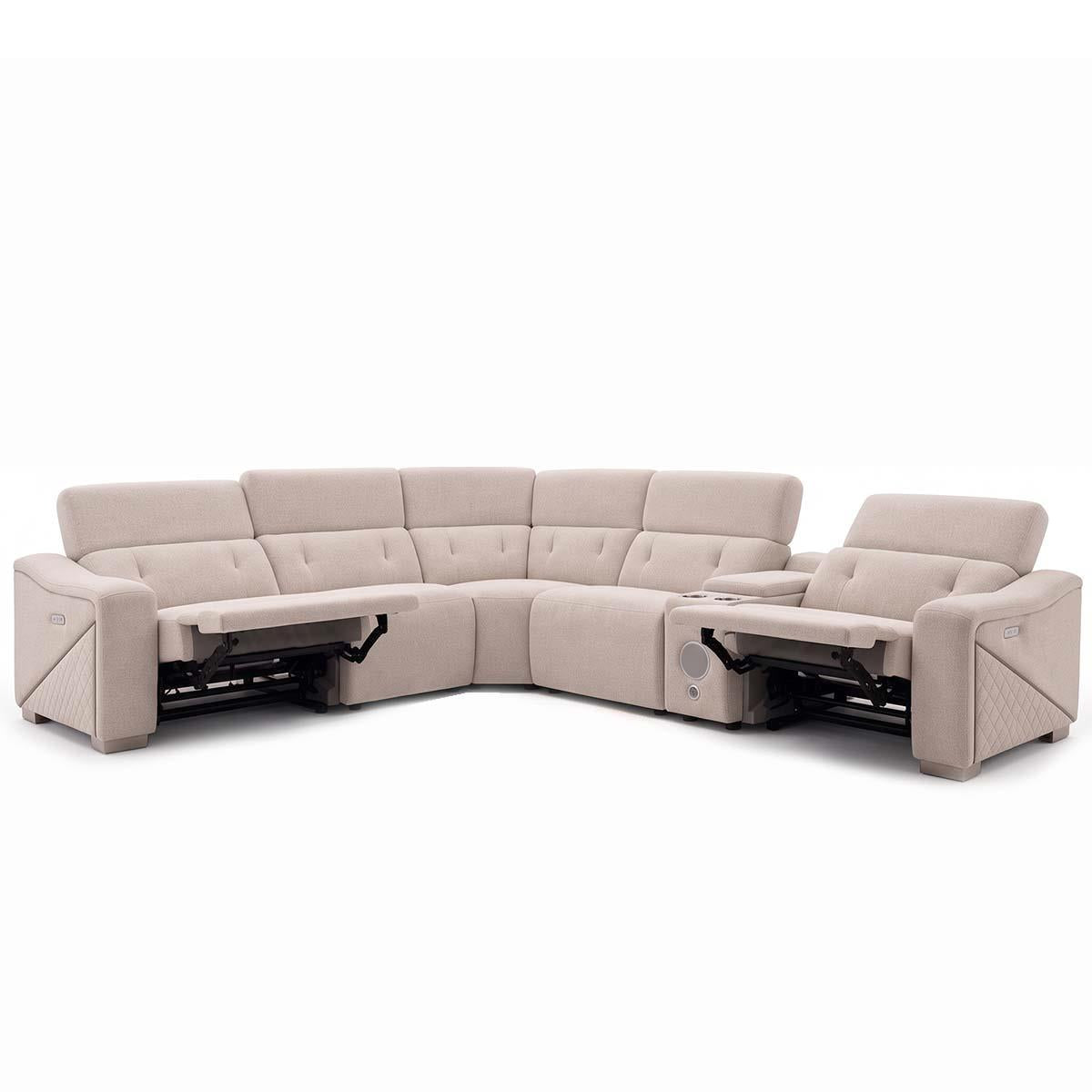 Oxley 5 Seater Electric Recliner Corner Sofa Bluetooth Beige or Grey