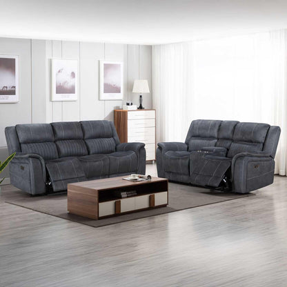Cassandra Electric Recliner Sofa Range Grey Fabric USB 3 2 1