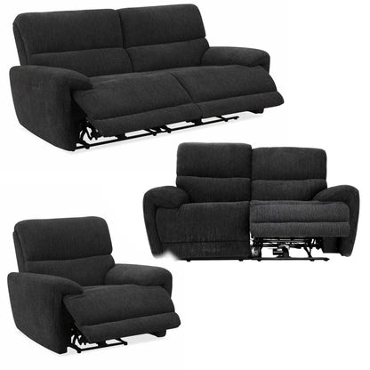 Carla Electric Reclining 3 Piece Sofa Suite 3 + 2 + 1 Black