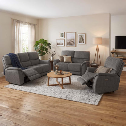 Hoxley Electric Reclining 3 Piece Sofa Suite 3 + 2 + 1 Charcoal