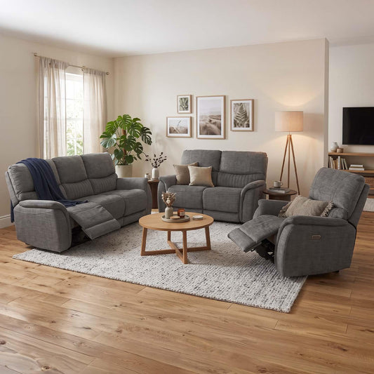 Hoxley Electric Reclining 3 Piece Sofa Suite 3 + 2 + 1 Charcoal