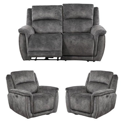 Mendoza Grey Plush Velvet Electric Reclining 3 Piece Sofa Suite 2 1 1