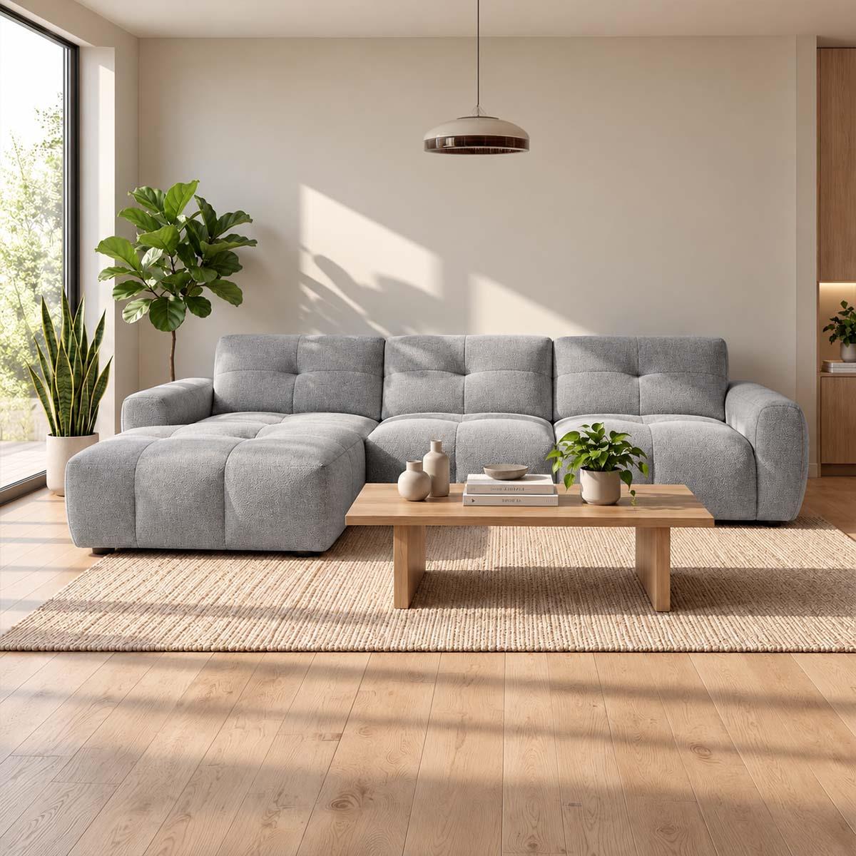 Marsha Large Chaise Corner Sofa Fabric L Shaped Beige or Grey