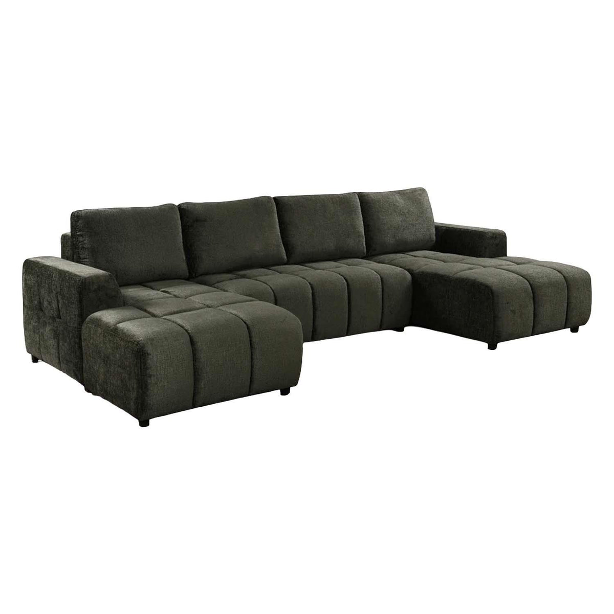Stanford U Shaped Plush Velvet Sofa Bed Storage Beige Green or Grey
