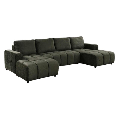 Stanford U Shaped Plush Velvet Sofa Bed Storage Beige Green or Grey
