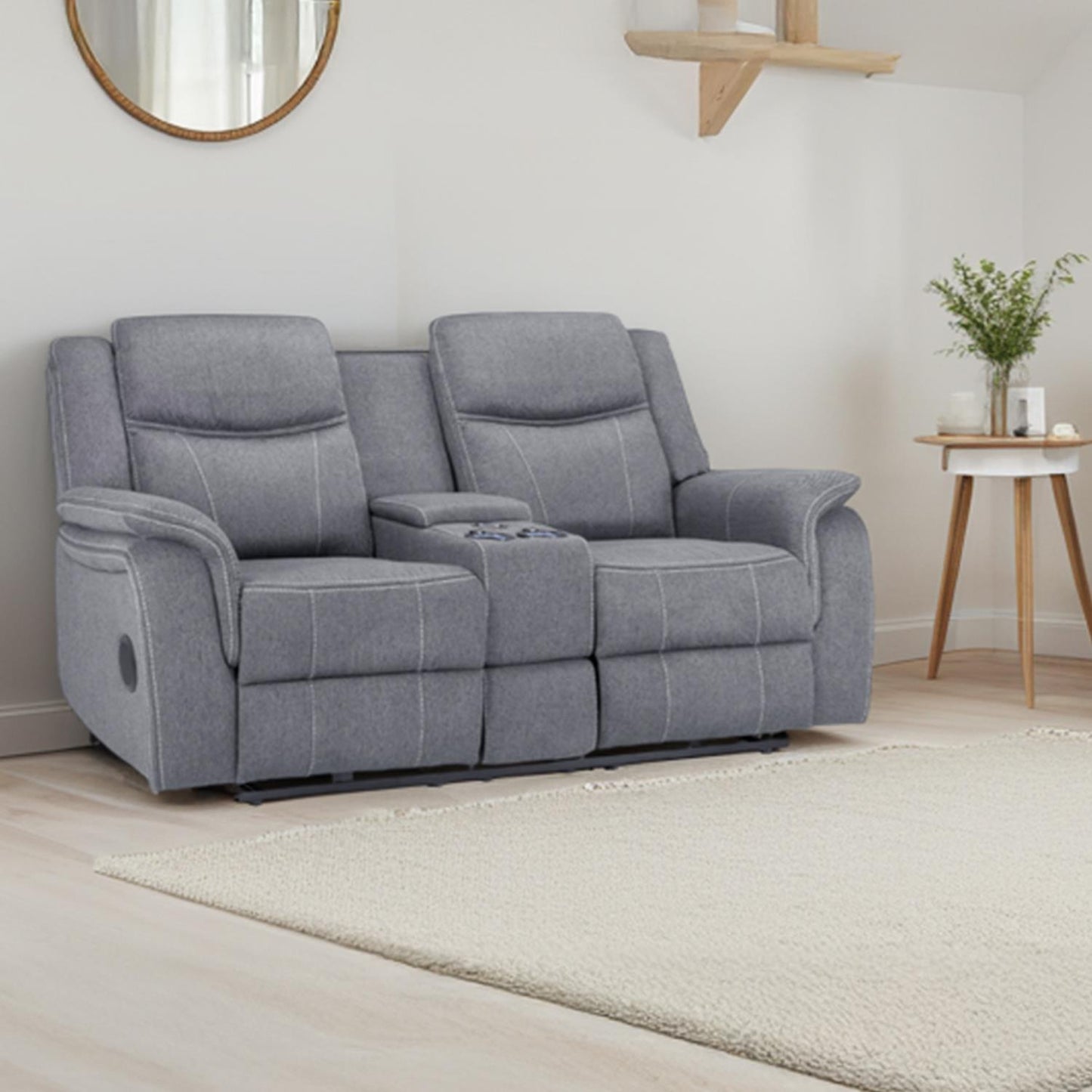 Orlando Grey Fabric 2 Seater Electric Reclining Sofa Centre Console