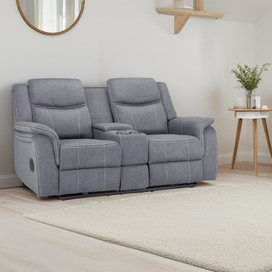 Orlando Grey Fabric 2 Seater Electric Reclining Sofa Centre Console