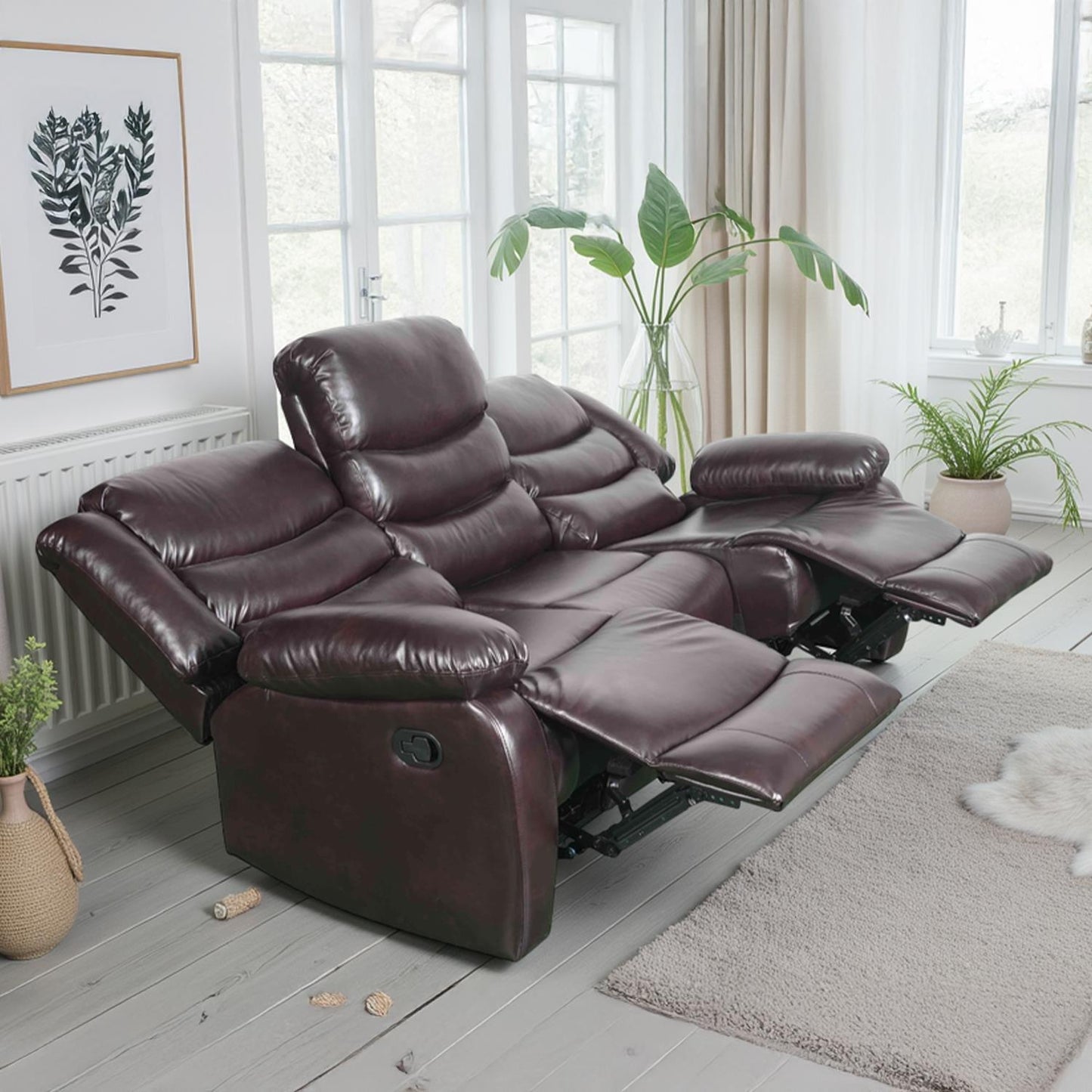 Cortland Leather Look 3 + 2 Sofa Suite Manual Reclining Black or Brown